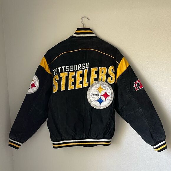 NFL Pittsburgh Steelers Suede Varsity Jacket - Black/Gold - Picture 1 of 11